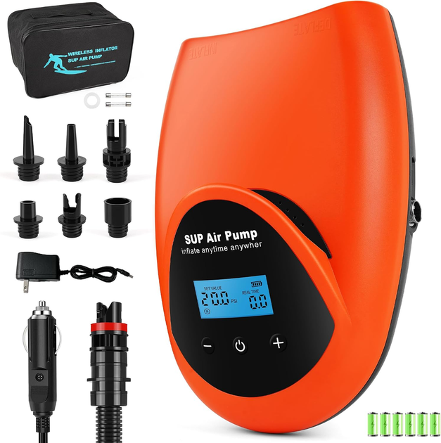 Аккумуляторный насос Tonsim для SUP-досок 20 PSI, 15000 мА·ч, 350 л/мин, 4 режима, автостоп, 12 В, 7 насадок - изображение 2