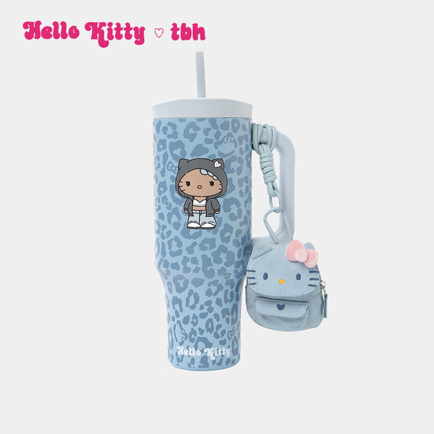 Термокружка tbh с трубочкой Denim Leopard - изображение 2