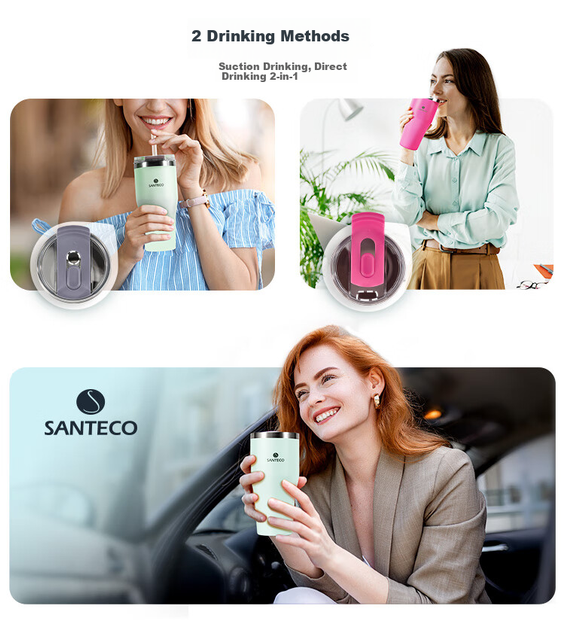 Термокружка SANTECO с трубочкой 590 мл Rose Red - Фото 3 Термокружка SANTECO с трубочкой 590 мл Rose Red - изображение 3