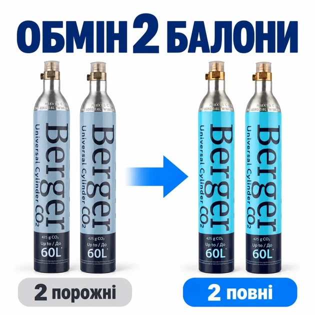 Обмін балона Berger Різьбовий CO2 425 г 2 шт (EX-CYL-SCR-425-2) - Фото 1 Обмін балона Berger Різьбовий CO2 425 г 2 шт (EX-CYL-SCR-425-2) - зображення 1