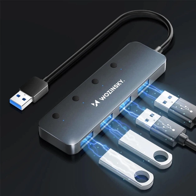 Hub USB Wozinsky USB-A to 4x USB-A with Cable 0.3 m Gray (5907769366451) - obraz 3