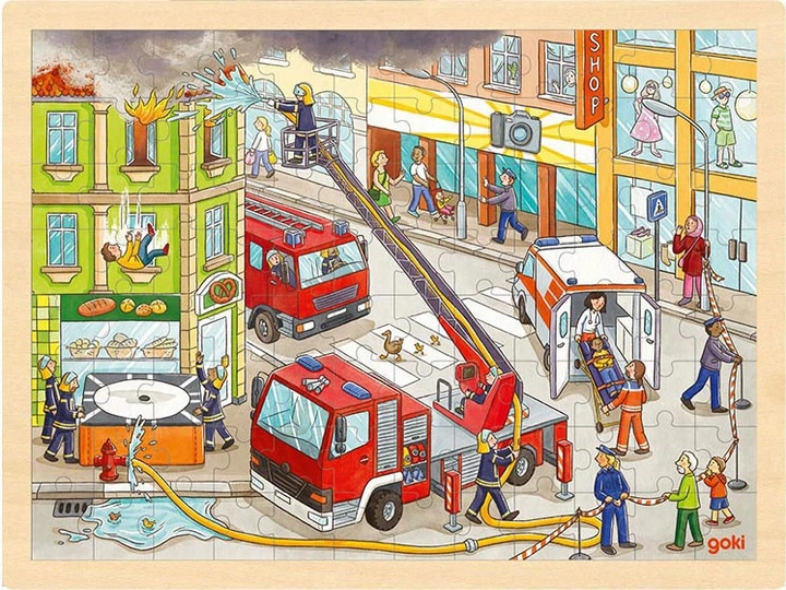 Puzzle drewniane Goki Straż pożarna 96 elementów (5220527) - Zdjęcie 1 Puzzle drewniane Goki Straż pożarna 96 elementów (5220527) - obraz 1