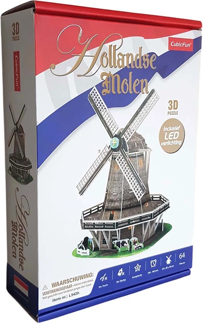 Puzzle 3D CubicFun Młyn z podświetleniem LED 65 elementów (1011573) - obraz 2