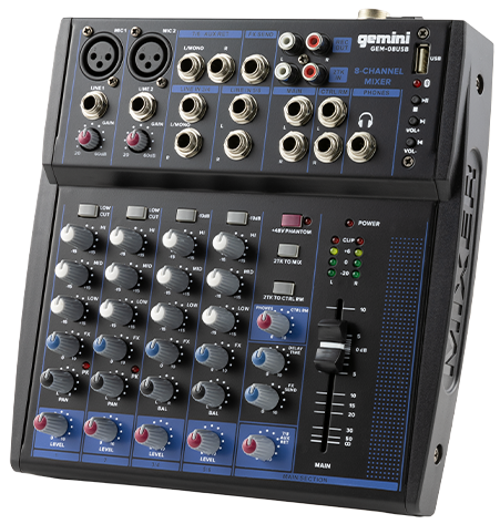 Mikser analogowy z USB Gemini GEM-08USB (747705007100) - Zdjęcie 2 Mikser analogowy z USB Gemini GEM-08USB (747705007100) - obraz 2