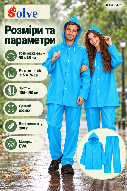Костюм-дождевик Solve EVA синий многоразовый, куртка и брюки, унисекс KT9004618 - изображение 5