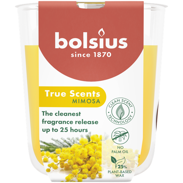 Свічка Bolsius True Scents Мімоза в склі (8717847188519) - Фото 1 Свічка Bolsius True Scents Мімоза в склі (8717847188519) - зображення 1