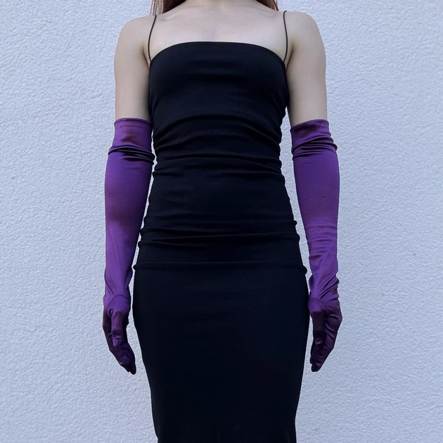 Довгі атласні рукавички honey fashion accessories s/m/l темно-фіолетовий (30к048) - зображення 3