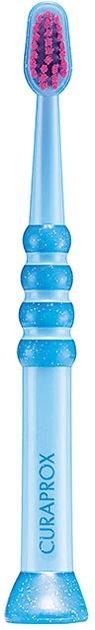 Зубна щітка Curaprox CS Baby для дітей (0-4 роки) прогумована ручка з присоском Синя з рожевою щетиною (CS Baby-blue-pink) - зображення 1