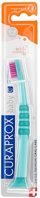 Зубная щетка Curaprox CS Baby для детей (0-4 лет) прорезиненная ручка с присоской Зеленая с розовой щетиной (CS Baby-green-pink) - Фото 2 Зубная щетка Curaprox CS Baby для детей (0-4 лет) прорезиненная ручка с присоской Зеленая с розовой щетиной (CS Baby-green-pink) - изображение 2