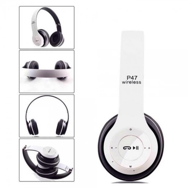 Беспроводные блютуз наушники с радио и MP3 плеером FM Bluetooth UKC P47 белые - Фото 2 Беспроводные блютуз наушники с радио и MP3 плеером FM Bluetooth UKC P47 белые - изображение 2