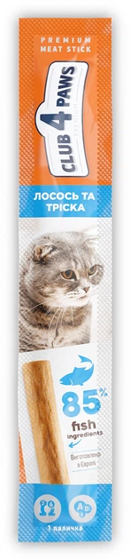 Лакомство для кошек Клуб 4 лапы Мясная палочка Премиум. Лосось и треска ...