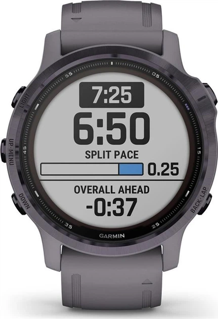 Смарт-часы Garmin Fenix 6S Pro Solar Edition Amethyst Steel with Shale Gray Band (010-02409-15); 1.2" (240x240) MIP / 32 ГБ встроенной / Bluetooth 4.0 / Wi-Fi, GPS, GLONASS / до 9 дней / 10 ATM / 42 х 42 х 13.8 мм, 61 г / серый - Фото 2 Смарт-часы Garmin Fenix 6S Pro Solar Edition Amethyst Steel with Shale Gray Band (010-02409-15); 1.2" (240x240) MIP / 32 ГБ встроенной / Bluetooth 4.0 / Wi-Fi, GPS, GLONASS / до 9 дней / 10 ATM / 42 х 42 х 13.8 мм, 61 г / серый - изображение 2