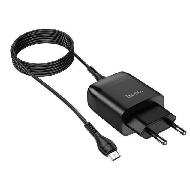 Сетевое зарядное устройство HOCO с кабелем Micro USB 1USB, QC3.0/FCP/AFC, 3A, 18W с функцией быстрой зарядки Black (C72QMU) - Фото 2 Сетевое зарядное устройство HOCO с кабелем Micro USB 1USB, QC3.0/FCP/AFC, 3A, 18W с функцией быстрой зарядки Black (C72QMU) - изображение 2