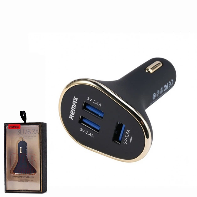 Автомобильное зарядное Remax RCC302 3USB 6.3A Black - Фото 1 Автомобильное зарядное Remax RCC302 3USB 6.3A Black - изображение 1