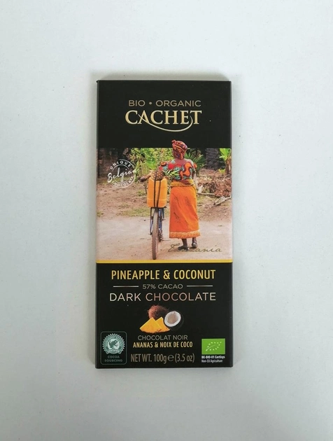 Черный шоколад Cachet bio organic 57% какао ананас с кокосом 100 г Бельгия (920979083) 