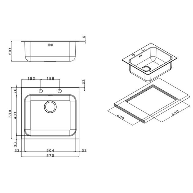 Кухонна мийка Apell Torino TOG571IBC Brushed - зображення 2