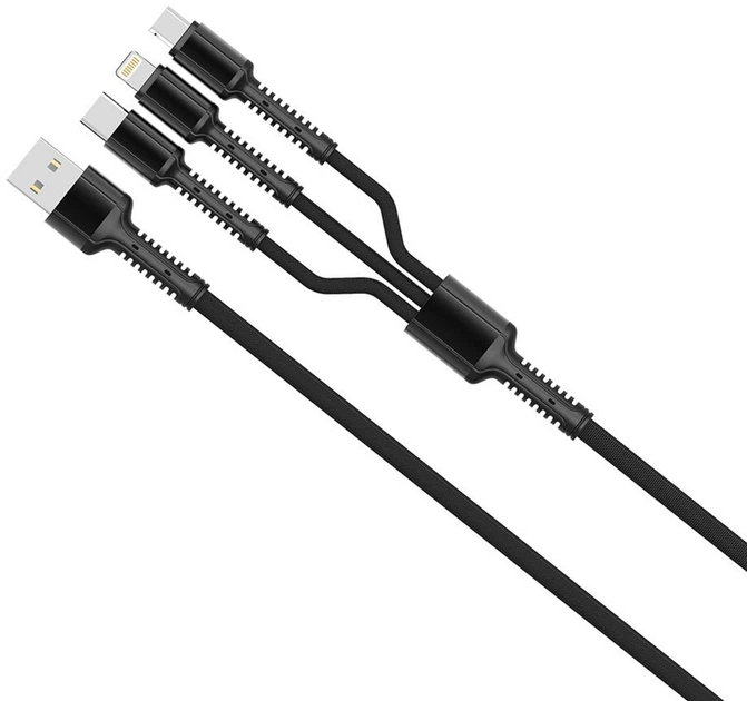 Кабель Colorway 3в1 (Lightning+MicroUSB+Type-C) 4.0A 1.2 м Grey (CW-CBU3003-GR) - изображение 3