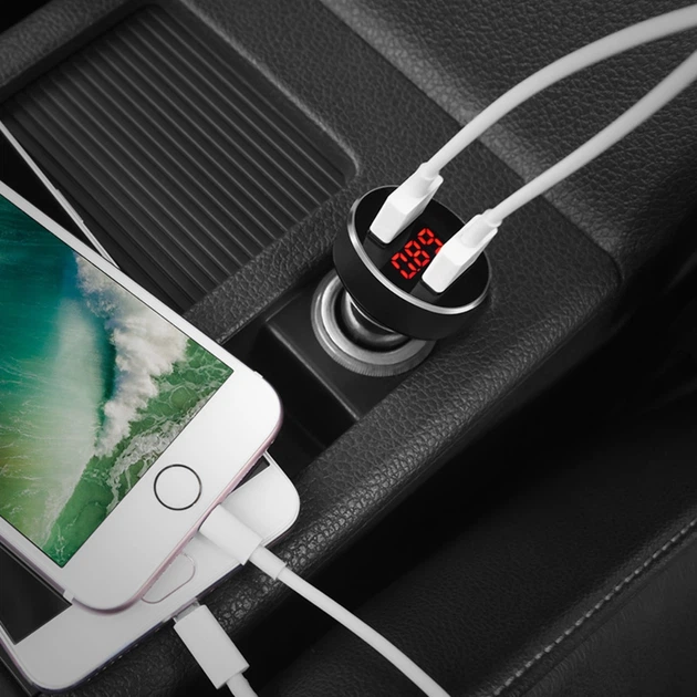 Автомобильное зарядное устройство Hoco Z26 2 USB 2.1A с дисплеем чёрное - изображение 2