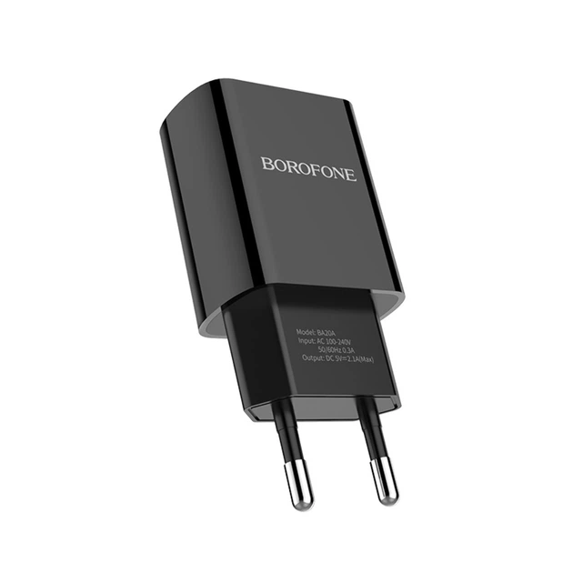 Сетевое зарядное устройство Borofone BA20A USB 2.1A черное - Фото 1 Сетевое зарядное устройство Borofone BA20A USB 2.1A черное - изображение 1