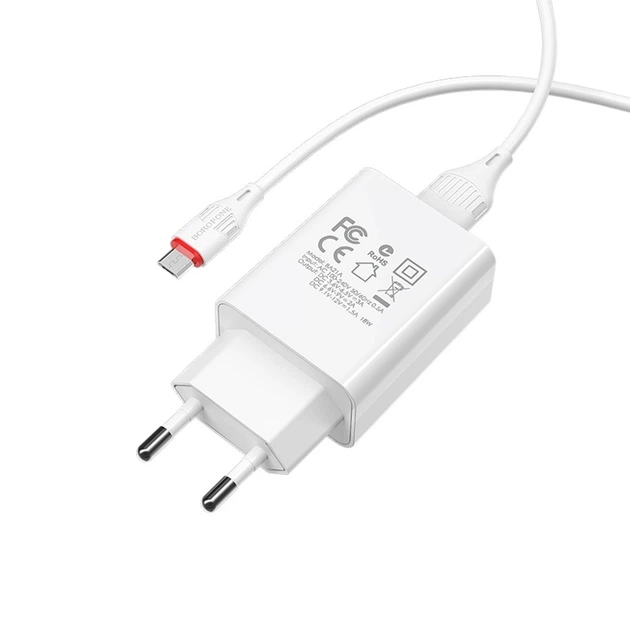 Зарядний пристрій Borofone BA21A USB QC Micro-USB білий - Фото 3 Зарядний пристрій Borofone BA21A USB QC Micro-USB білий - зображення 3