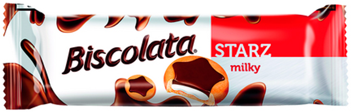 Упаковка печенья Biscolata Starz с молочным кремом в молочном шоколаде ...