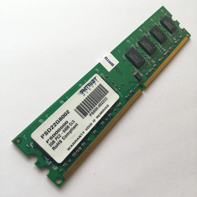 Оперативная память Patriot DDR2 2Gb 800MHz PC2 6400U CL5 (PSD22G8002) Б/У - Фото 3 Оперативная память Patriot DDR2 2Gb 800MHz PC2 6400U CL5 (PSD22G8002) Б/У - изображение 3