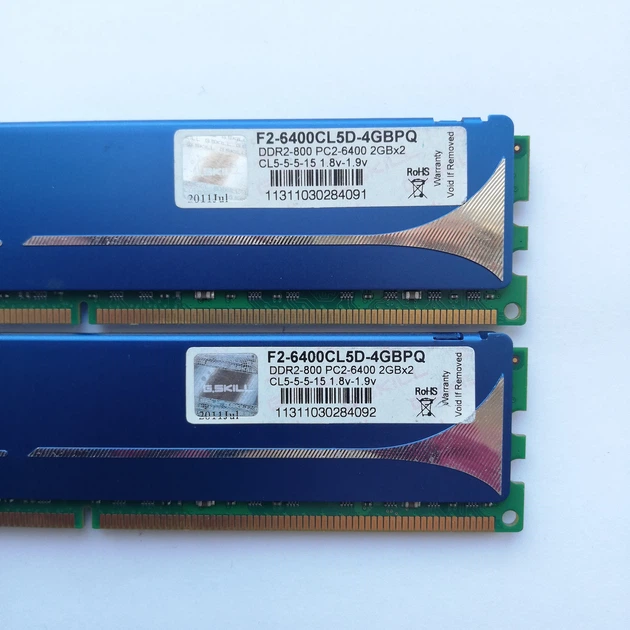 Комплект оперативной памяти G.Skill DDR2 4Gb KIT of 2 800MHz PC2 6400U CL5 (F2-6400CL5D-4GBPQ) Б/У - Фото 2 Комплект оперативной памяти G.Skill DDR2 4Gb KIT of 2 800MHz PC2 6400U CL5 (F2-6400CL5D-4GBPQ) Б/У - изображение 2