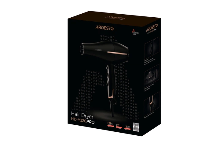 Фен Ardesto HD-Y220PRO/1850-2200Вт/2 скорости/ 3темп.режима/дифузор/черный+золото (HD-Y220PRO) - изображение 5