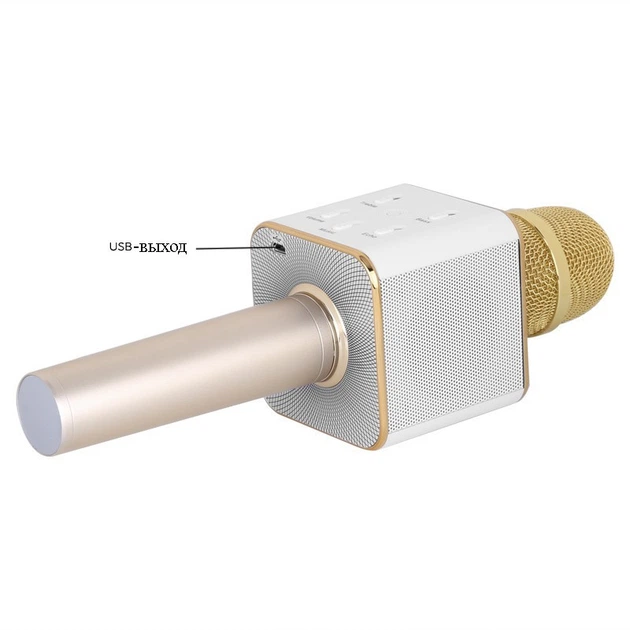 Беспроводной микрофон Q7 Bluetooth Wireless Wster WS-858 Microphone портативный караоке микрофон с динамиком и чехлом бело-золотой - изображение 2