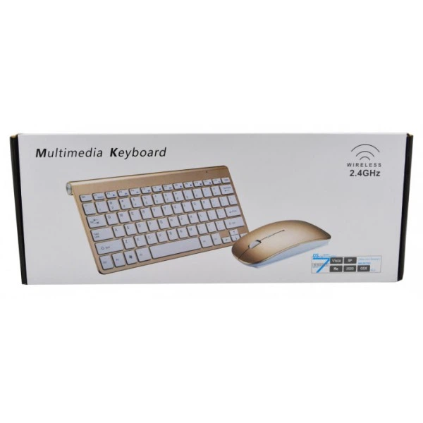 Беспроводная клавиатура и мышь KeyBoard 908 Золотая с белым - изображение 7