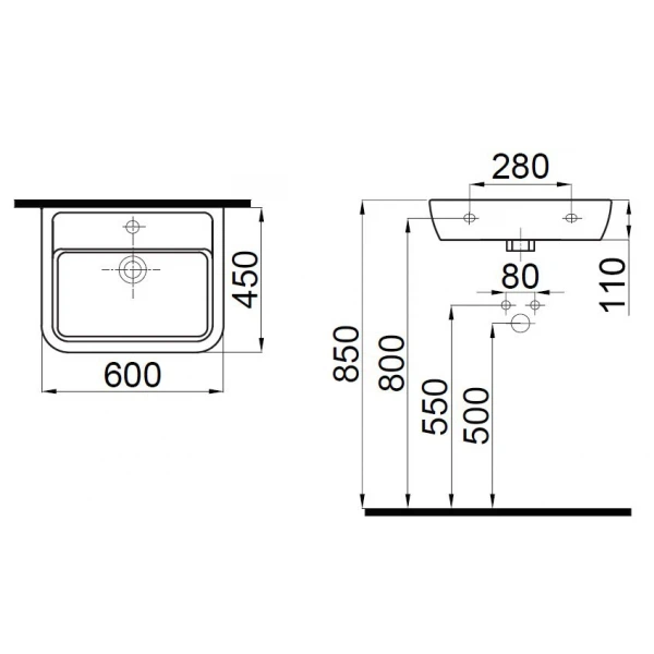 Умывальник Idevit Halley 45x60 3201-0455-11 - изображение 2