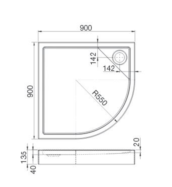 Піддон для душової кабіни ROCA MALAGA RONDO 90x90x13.5см напівкруглий акриловий із сифоном білий A276260000 - зображення 2