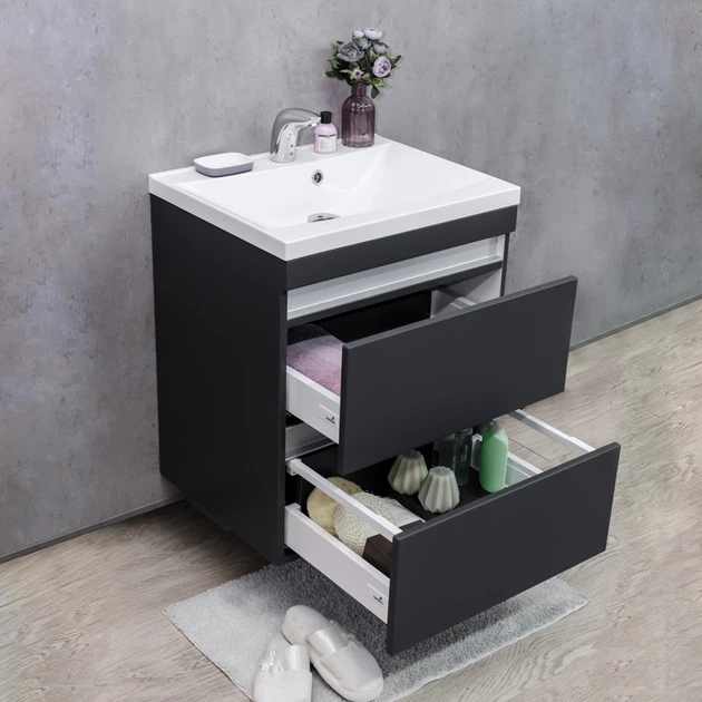 Тумба Fancy Marble Borneo 600 (Borneo 600 + 1306101) серая с раковиной Lucia 600 (25937) - изображение 2