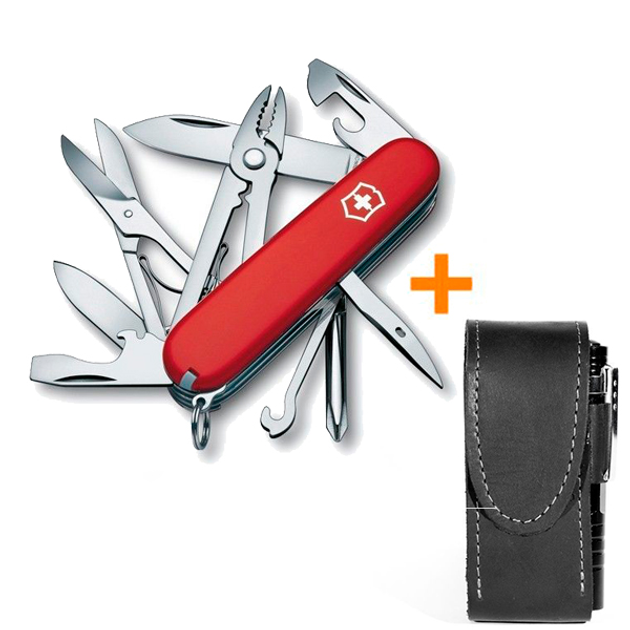 Комплект Ніж Victorinox Deluxe Tinker Red 1.4723 + Чохол з ліхтариком Police - зображення 1