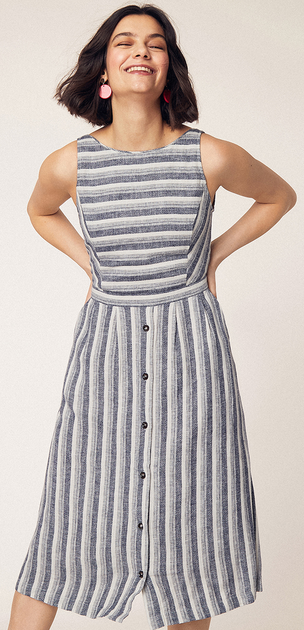 Oasis stripe button sales midi dress