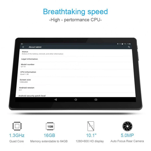 Планшет Padgene M10 10.1"IPS 1280*800 Android 7.0 QuadCore 2/32Gb Black - изображение 6
