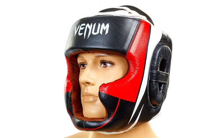 Шлем боксерский с полной защитой кожаный VENUM BO-5239-BKW черный ...