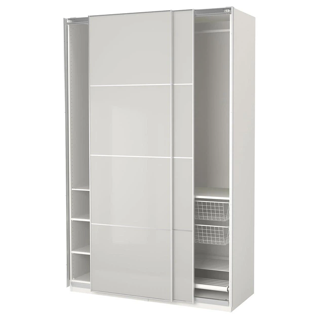 Шкаф-купе IKEA PAX 150x66x236 см Hokksund белый глянцевый светло-серый ...