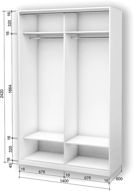 Шкаф-купе двухдверный Roko 140х242х60 см Зеркало Белый (20200027363) - Фото 2 Шкаф-купе двухдверный Roko 140х242х60 см Зеркало Белый (20200027363) - изображение 2