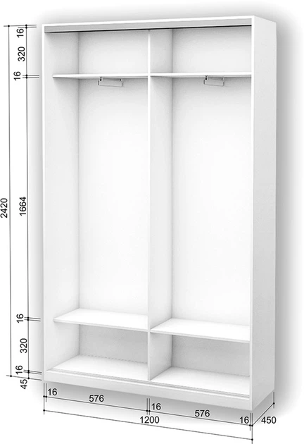 Шкаф-купе двухдверный Roko 120х242х45 см ДСП + Зеркало Белый (20200027188) - Фото 2 Шкаф-купе двухдверный Roko 120х242х45 см ДСП + Зеркало Белый (20200027188) - изображение 2