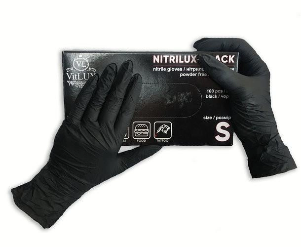 Перчатки медицинские нитриловые смотровые VitLux чёрные (уп 100шт 50пар) размер XL (10585) - изображение 2