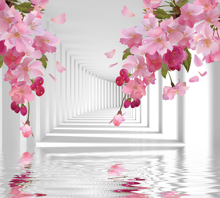 3D Фотошпалери флізелінові DeCors Рожеві квіти 300x270 см 3 сегменти (181113ф) - зображення 1