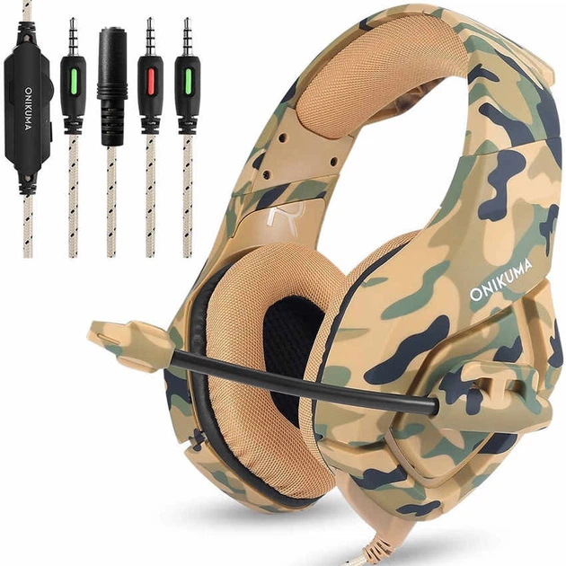 Игровые наушники для геймеров Onikuma K1-B с гибким микрофоном и пультом ДУ Желтый камуфляж - изображение 9
