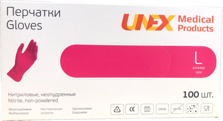 Рукавички Unex Medical Products нітрилові рожеві нестерильні неопудрені L 50 пар (120-2020) - зображення 1
