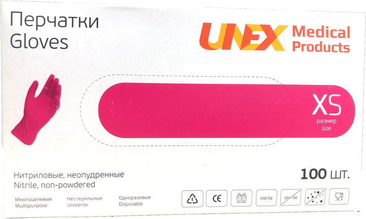 Перчатки Unex Medical Products нитриловые розовые нестерильные неопудренные XS 50 пар (119-2020) - изображение 1