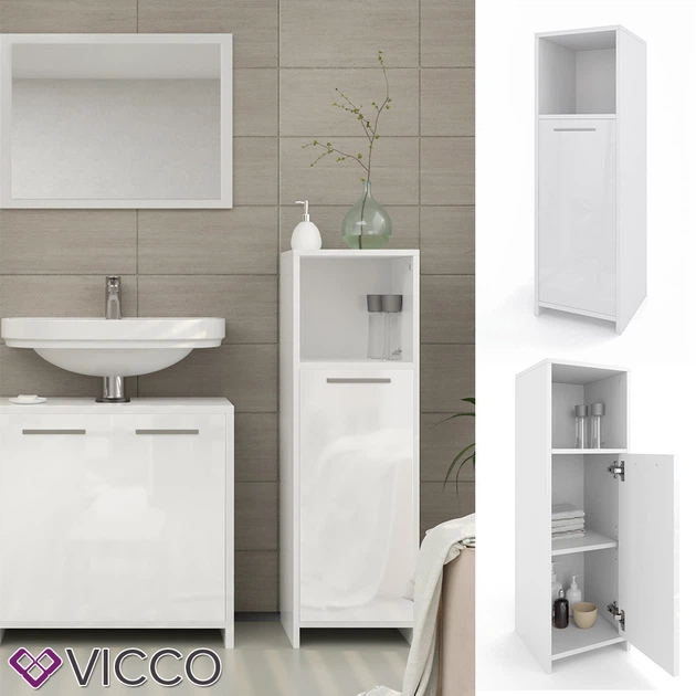 Шкаф для ванной Vicco Kiko, пенал 30x95, белый глянец - Фото 3 Шкаф для ванной Vicco Kiko, пенал 30x95, белый глянец - изображение 3
