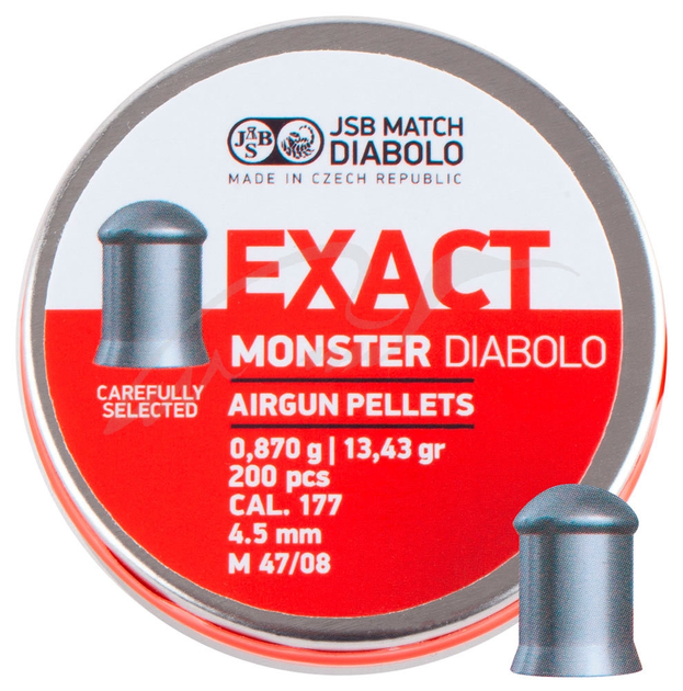 Кулі пневм JSB Diabolo Exact Monster, 4,52 мм , 0,870 гр. (200 шт/уп) - зображення 1