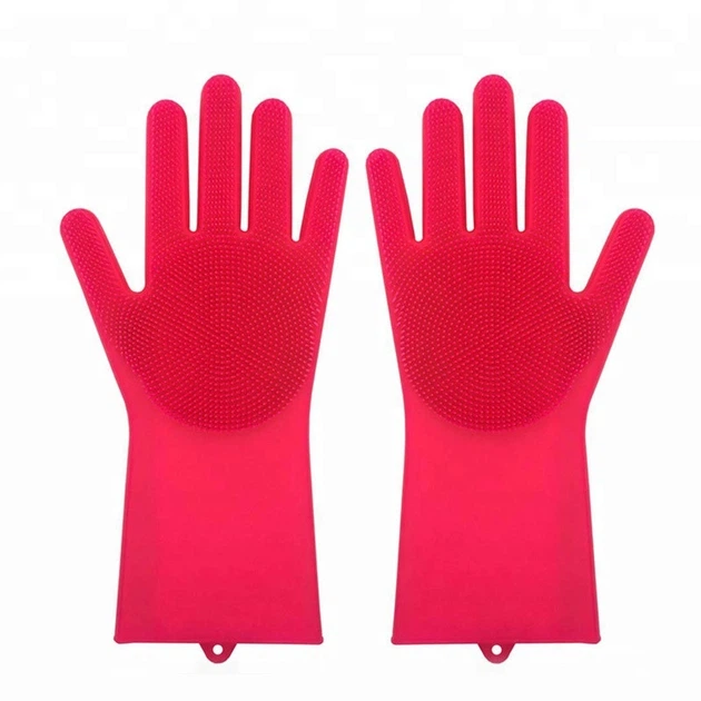 Силиконовые многофункциональные перчатки для мытья и чистки Magic Silicone Gloves Малиновый - Фото 1 Силиконовые многофункциональные перчатки для мытья и чистки Magic Silicone Gloves Малиновый - изображение 1
