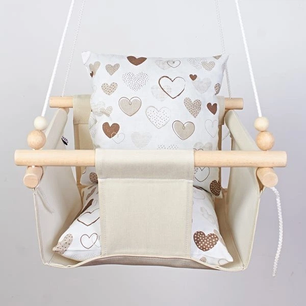 Тканевые подвесные качели Infancy Молочные с коричневыми сердцами - Фото 2 Тканевые подвесные качели Infancy Молочные с коричневыми сердцами - изображение 2