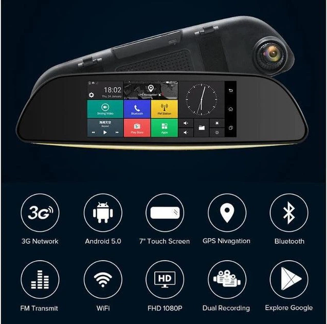 Автомобильный видеорегистратор зеркало DVR 570 Android 5.0 DV570 с камерой заднего вида, Wi-Fi, GPS, 3G, Bluetooth ( DV570) - изображение 3